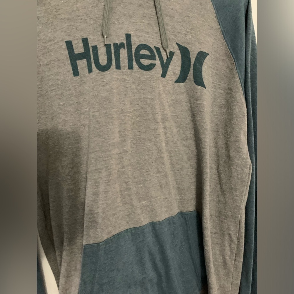Hurley Sweatshirt Lightweight Hoodie Mens Size L Blue Gray Comfy Color Block - Picture 3 of 8
